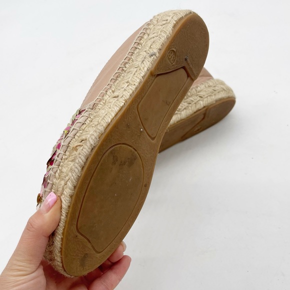 Ethem Eleva Sequined Leather Espadrilles Size 38 Pink Beige Barbie Vacation - Picture 8 of 8